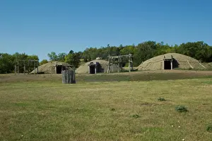 Entrances Prints: Re-constructed Mandan earth lodges at On-A-Slant Indian Village, South Dakota