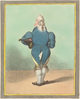 Hand Colored Prints: Rear View Man Caricaturing Current Costume Fashion