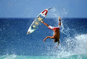 Sseditor Aa Prints: Rear view of a man falling from a surfboard