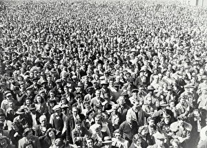 Unrecognisable Prints: Record crowd of employees of Grumman Aircraft Company at Bethpage, Long Island, New York