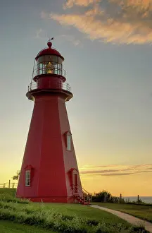 Pathway Prints: red lighthouse at sunset, la martre quebec canada