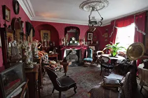 Seating Prints: a red parlor filled with furnishings, beamish, durham, england