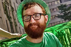 Beverage Prints: Redheaded man wearing green hat and shirt at St Patrick's Day Party
