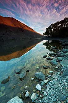 Mountain Lake Prints: Reflection of Clouds at Sunrise on Convict Lake, Mammoth Lakes, California, USA