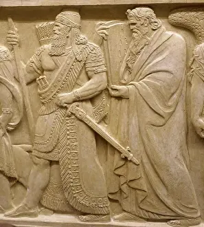Hebrew Prints: Relief depicting Babylonian Ruler Hammurabi next to Hebrew prophet Moses