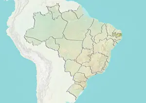 Brazil Prints: Relief map of Brazil showing the State of Paraiba