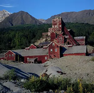 National Landmark Prints: Remains of a copper mine with mountains in the background