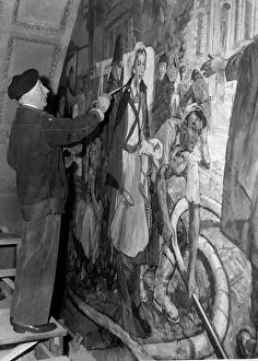 Nostalgical Prints: Repairs And Improvements To Old Bailey -- Working high up on the West Wall of the Grand Hall at the Old Bailey