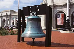 Union Prints: Replica of Liberty Bell outside Union Railway Station, Washington, DC, USA