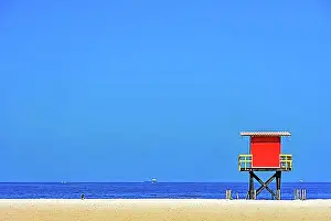 Secure Prints: Rescue cabin on Copacabana beach on a sunny tropical day in the city of Rio de Janeiro