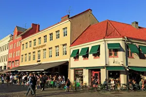 Bicycle Prints: Restaurants in Lilla Square, Old Town, Malmo, Skane County, Sweden, Scandinavia, Europe