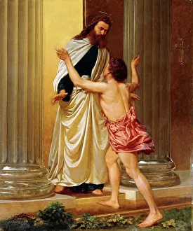 Father Prints: The Return. William Cave Thomas (born 1820). Oil on canvas. 97.8 x 82.5cm