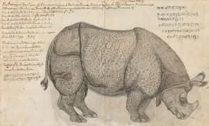 Gouache Prints: Rhinoceros Peshwa's Menagerie Poona Gangaram Chintaman Tambat