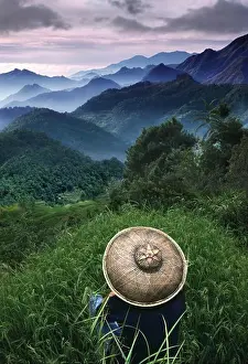 Mystery Prints: Rice farmer overlooking the mountains
