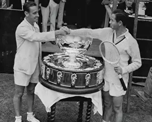 Compete Prints: Riggs defeats Quist in Davis Cup Play Philadelphia - Adrian Quist (left)