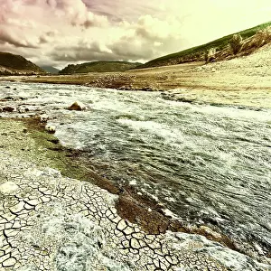 Draussen Prints: River River on the Bottom of Canyon in the Cantabrian Mountain at Sunset