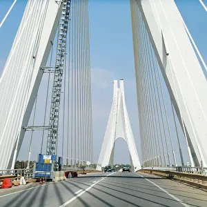 Wahrzeichen Prints: road on cable-stayed bridge near Portimao city Travel to Algarve Portugal - road on cable-stayed bridge near Portimao
