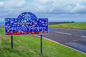Main Road Prints: Roadside sign marking the Scottish Border