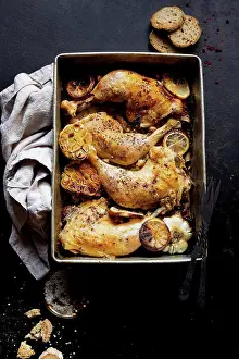 Top Down Prints: Roast Chicken Legs with sliced garlic