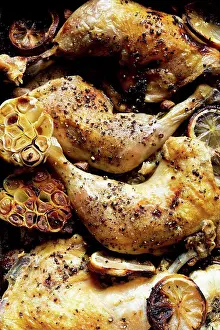 Top Down Prints: Roast Chicken Legs with sliced garlic