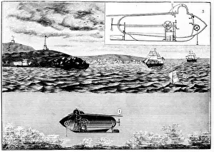 Naval Prints: Robert Fulton, American inventor and engineer (1765-1815): His submarine Nautilus