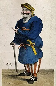 Theater Prints: Robert GUERIN, French actor called Lafleur, c. 1600 in comedy farce Gros-Guillaume