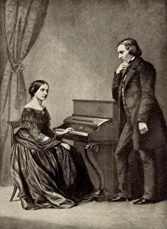 Music Prints: Robert Schumann (1810-1856) German Romantic composer with his wife Clara (born Wieck)