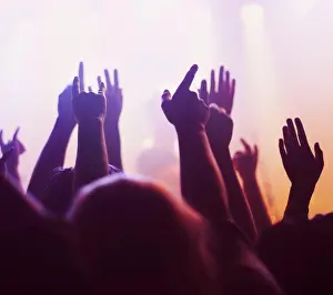 Nightclub Prints: Rock concert, hands and music festival with people