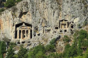 Grave Prints: Rock tombs of Caunos near Marmaris, Turkish Aegean Coast, Turkey, Asia