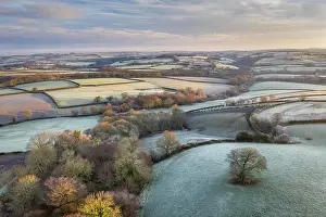 Pasture Prints: Rolling countryside at dawn on a frosty winter morning