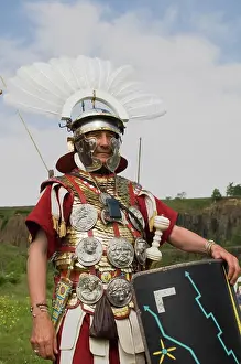Helmet Prints: Roman re_enactment, Walltown, Northumberland, England, United Kingdom, Europe