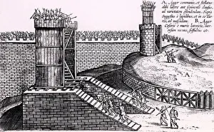 Siege Prints: Roman siege towers positioned to give attackers the advantage of height above the city walls