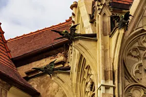 Romania, Transylvania. Winged beast monsters as designs on castle building