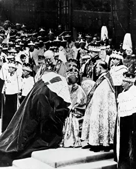 Husband Prints: Romantic Moment in the abbey as the duke of Edinburgh places a lingering kiss of homage on the cheek of his wife