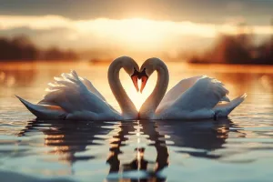 Purity Prints: Romantic swans making a heart shape, Swan couple for Valentine's Day