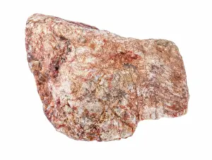 Nahaufnahme Prints: rough pink Granite rock isolated on white closeup of sample of natural mineral from geological collection - rough pink