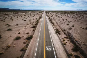 Tarmac Prints: Route 66 stretches into the Mojave Desert in southern California