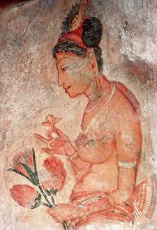 Jewellery Prints: Royal Maidens (Detail) ca. 400 Indian Art Fresco Sigiriya Caves, Sri Lanka