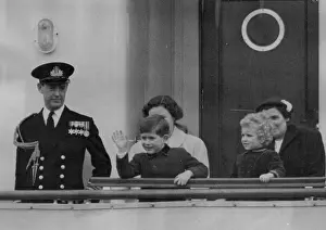 King Of Great Britain Prints: A Royal Wave -- A close-up of the young travelers waving to The Queen Mother and Princess Margaret