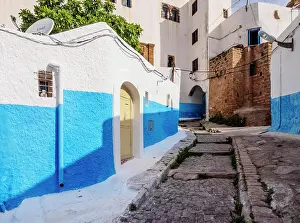 Doors Prints: Rue Bazou, blue street in Kasbah of the Udayas