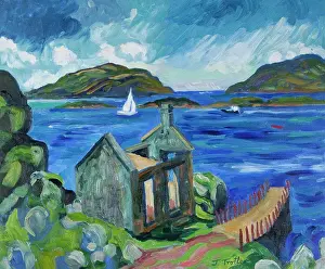 Ruined Prints: Ruined church on lake by Josephine Trotter (b.1940/British)