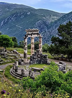 Mountaintop Prints: Ruins of Tholos of ancient Greek goddess Athena Pronaia in Delphi