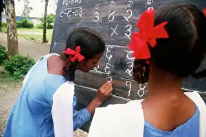 Numbers Prints: Rural school, girl writing on blackboard, Dehra Dun, Uttaranchal, India