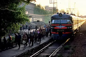Siberia Prints: RUSSIA, SIBERIA, NOVOSIBIRSK, TRAIN STATION IN SUBURB WITH COMMUTER TRAIN
