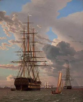 Realism Prints: The Russian Ship of the Line Azov and a Frigate at Anchor in the Roads of Elsinore by Eckersberg