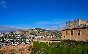 Overlooking Prints: Sacromonte view from Alhambra in Granada of Spain Albayzin district