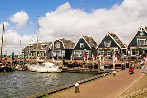 Canal Prints: Sail boats docked in harbor Marken, Holland, Netherlands. (Editorial Use Only)