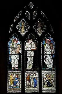 Oxfordshire Prints: Saint Cecilia and Two Angels by Edward Burne-Jones on stained glass windows in a church