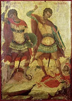Killing Prints: Saint George & Saint Demetrius 16th Century Michael Damaskenos (b.1550- Greek) Wood
