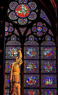 Basilica Prints: Saint King Louis Deathbed Stained Glass New Notre Dame Cathedral Paris France